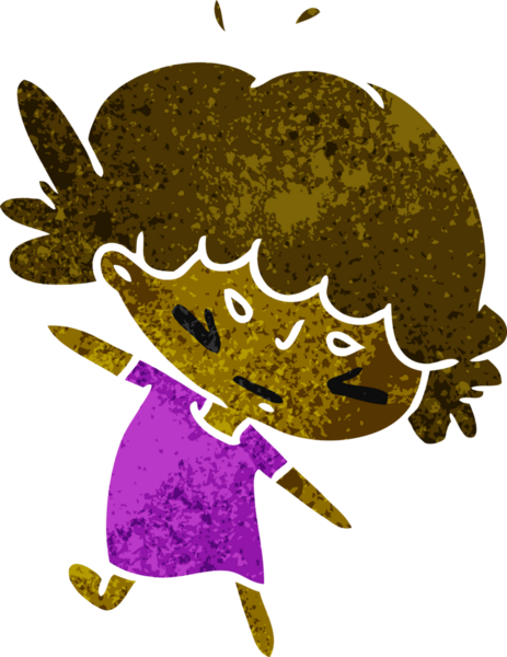 Bir insan tarafından çizilmiş sevimli bir kawai kızının eski çizgi film çizimi.