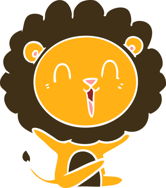 Gülen aslan düz renkli çizgi film bir insan tarafından çizildi.