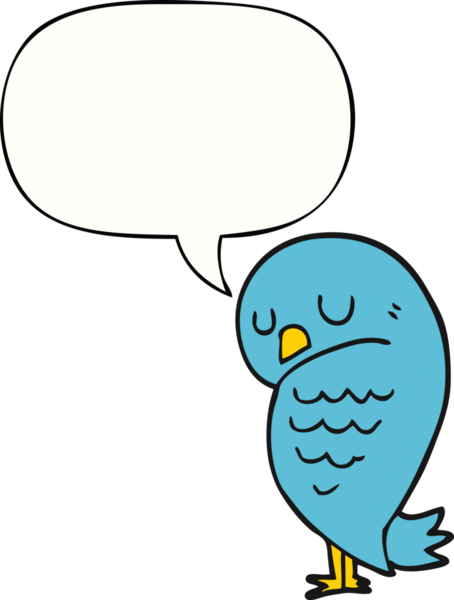 Bir insan tarafından çizilmiş konuşma balonlu çizgi film kuşu.