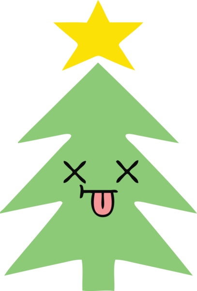 Bir insan tarafından çizilmiş bir noel ağacının düz renkli retro karikatürü