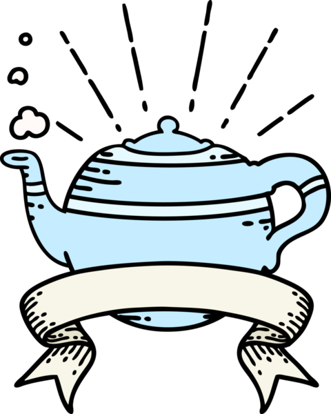 Bir insan tarafından çizilmiş dövmeli buharlı çaydanlık.