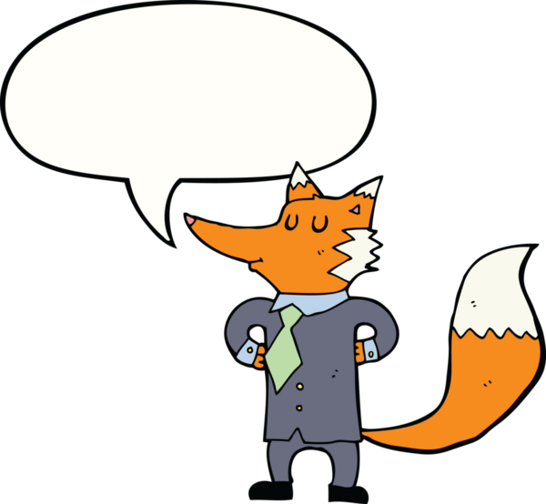 bir insan tarafından çizilmiş bir konuşma balonu olan tilki çizgi film işadamı