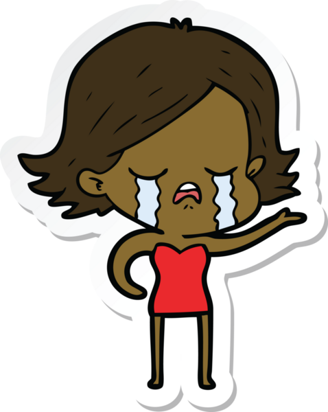 Bir insan tarafından çizilmiş ağlayan bir çizgi film kızına ait etiket.