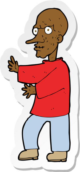 Çizgi film çıkartması. Bir insan tarafından çizilmiş kötü görünüşlü bir adam.