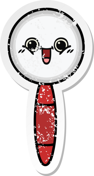 Bir insan tarafından çizilmiş sevimli bir çizgi film büyüteçinin sıkıntılı çıkartması.