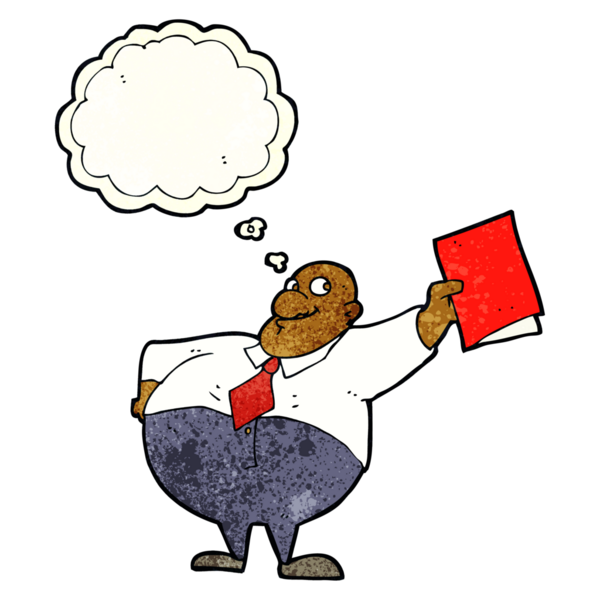 Bir insan tarafından çizilmiş düşünce balonlu mutlu patron çizgi filmi.