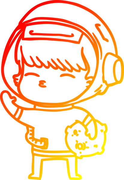 Bir insan tarafından çizilmiş uzay taşını taşıyan çizgi film meraklısı astronotun sıcak çizgi çizimi