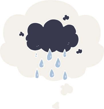 Bir insan tarafından çizilmiş düşünce baloncuğuyla yağmur yağıyor.