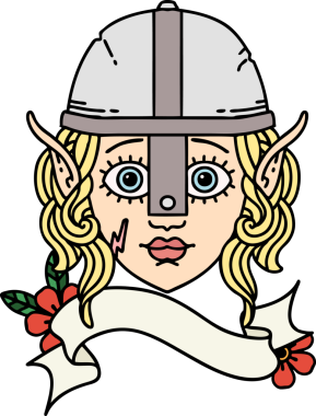 Retro Dövme Tarzı Elf Savaşçısı karakteri Bir insan tarafından çizilmiş