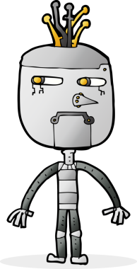 Bir insan tarafından çizilmiş komik çizgi film robotu