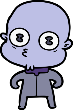 Bir insan tarafından çizilmiş garip kel uzay adamı çizgi filmi.