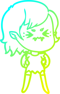 Bir insan tarafından çizilmiş, soğuk gradyan çizgi film karakteri bir vampir kız.