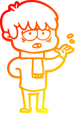 Bir insan tarafından çizilmiş, bitkin bir çocuğun sıcak çizgi çizimi.