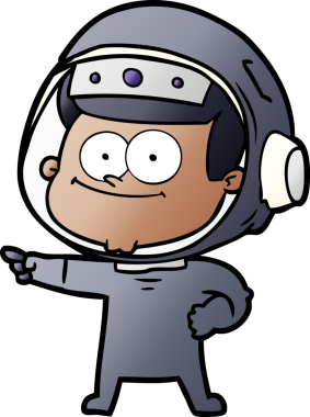 Bir insan tarafından çizilmiş mutlu astronot çizgi filmi.