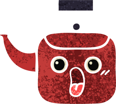 Bir insan tarafından çizilmiş bir çaydanlığın retro çizim tarzı karikatürü