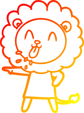 Bir insan tarafından çizilmiş mutlu çizgi film aslanının sıcak çizgi çizimi