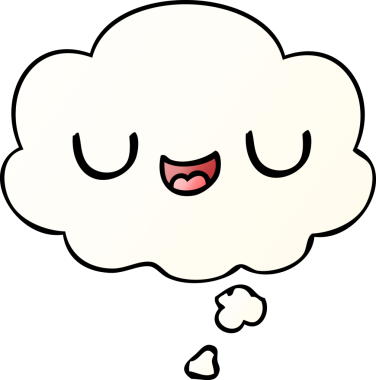 Bir insan tarafından çizilmiş yumuşak eğimli düşünce baloncuğu ile sevimli çizgi film yüzü