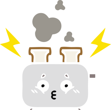 Bir insan tarafından çizilmiş bir tost makinesinin düz renkli retro karikatürü