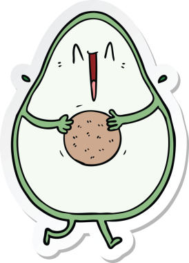 Bir insan tarafından çizilmiş mutlu bir avokado çizgi filminin çıkartması.