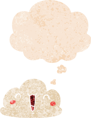 Düşünce baloncuklu karikatür bulutu grunge sıkıntılı retro desen bir insan tarafından çizilmiş