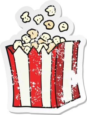 Bir insan tarafından çizilmiş patlamış mısırın gerilemiş retro yapıştırması.