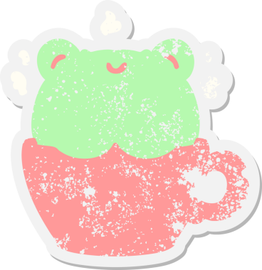 Bir insan tarafından çizilmiş kahve fincanındaki şirin kurbağa.