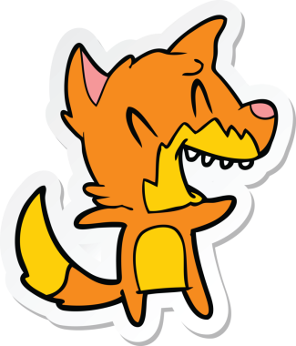 Bir insan tarafından çizilmiş gülen tilki çizgi filminin çıkartması.