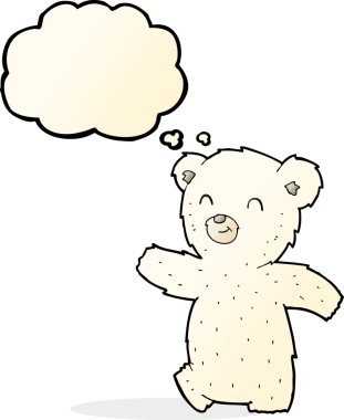 Bir insan tarafından çizilmiş düşünce baloncuklu şirin kutup ayısı.