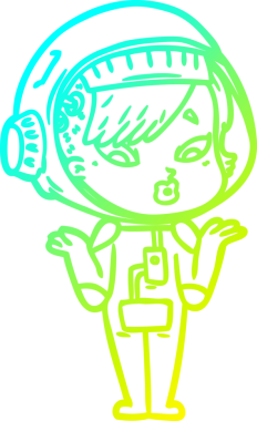 Bir insan tarafından çizilmiş soğuk gradyan çizgili astronot kadın çizimi.