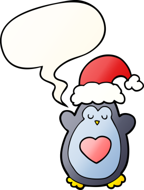 Bir insan tarafından çizilmiş hoş bir noel pengueni konuşma baloncuğu ile
