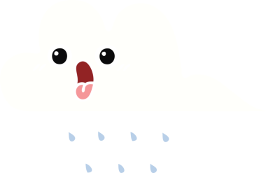 Bir insan tarafından çizilmiş bir yağmur bulutunun düz renkli retro karikatürü