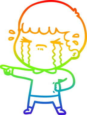 Gökkuşağı gradyan çizimi bir insan tarafından çizilmiş ağlayan bir karikatür adamı çiziyor.