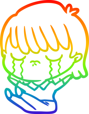 Gökkuşağı gradyan çizimi bir insan tarafından çizilmiş ağlayan bir çizgi kadın çizimi