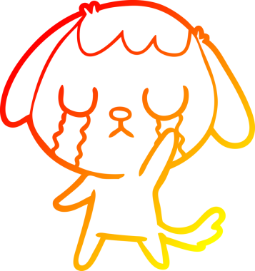 Bir insanın çizdiği ağlayan şirin bir köpeğin sıcak çizgi çizimi.