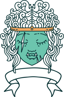 Retro Dövme Tarzı Ork barbar karakter yüzü Bir insan tarafından çizilmiş bayrak