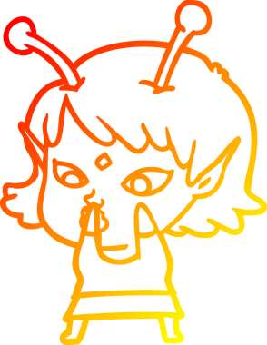 Bir insan tarafından çizilmiş güzel bir uzaylı kız çizgi çizimi.