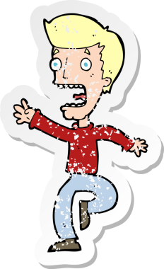 Bir insanın çizdiği korku dolu bir karikatürün gerilimli çıkartması.