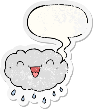 Mutlu karikatür bulutu konuşma baloncuğu bir insan tarafından çizilmiş sıkıntılı eski bir çıkartma