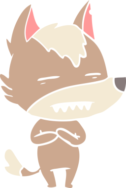 Düz renkli çizgi film kurt bir insan tarafından çizilmiş dişleri gösteriyor.