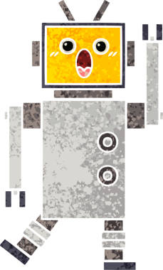 Bir insan tarafından çizilmiş bir robotun retro çizim tarzı karikatürü