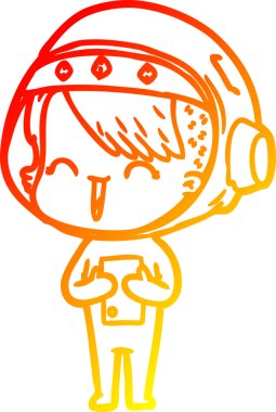 Bir insan tarafından çizilmiş mutlu bir uzay kızının sıcak çizgi çizimi