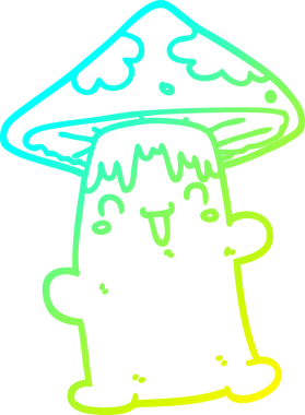 Bir insan tarafından çizilen mantar çizgi karakterinin soğuk gradyan çizimi.