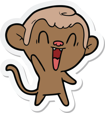 Bir insan tarafından çizilmiş gülen maymun çıkartması.