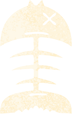 Retro illüstrasyon tarzı tuhaf çizgi film. Bir insan tarafından çizilmiş ölü balık kemiği.