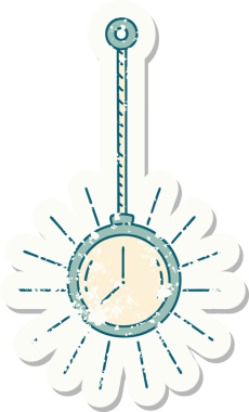 Bir insan tarafından çizilmiş eski bir dövme stili altın cep saati çıkartması.