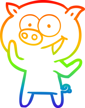 Bir insan tarafından çizilmiş neşeli bir domuz çizgi filminin gradyan çizimi.