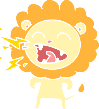 Düz renkli karikatür kükreyen aslan bir insan tarafından çizilmiş.