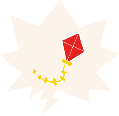 bir insan tarafından çizilmiş, konuşma baloncuklu çizgi film uçurtması.