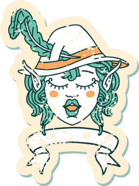 Retro Dövme Tarzı Şarkı söyleyen elf karakter yüzü Bir insan tarafından çizilmiş pankartıyla