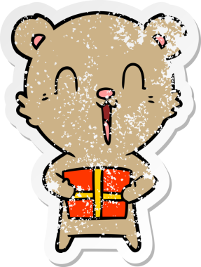 Mutlu bir çizgi film ayısının sıkıntılı çıkartması. Bir insan tarafından çizilmiş Noel hediyesi.